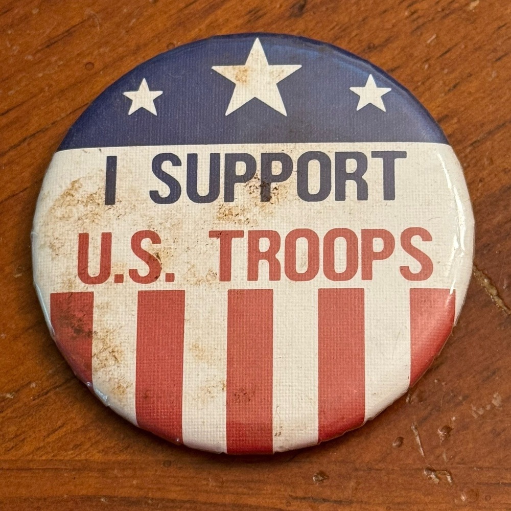 I Support US Troops Vintage‎ Pinback Button Pin Round Circle USA America War